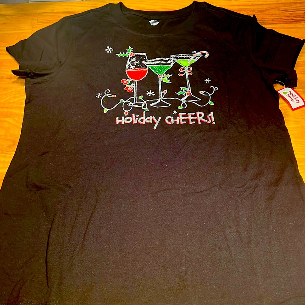 Holiday time, large, Joliday Cheers Christmas T-shirt, black